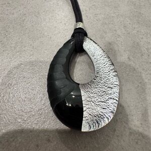 Tagliapietra Murano Black Silver Artistic Hand Blown Glass Necklace Venice New